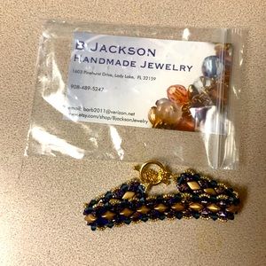 NWT handmade Braided Purple and navy and gold toggle bracelet